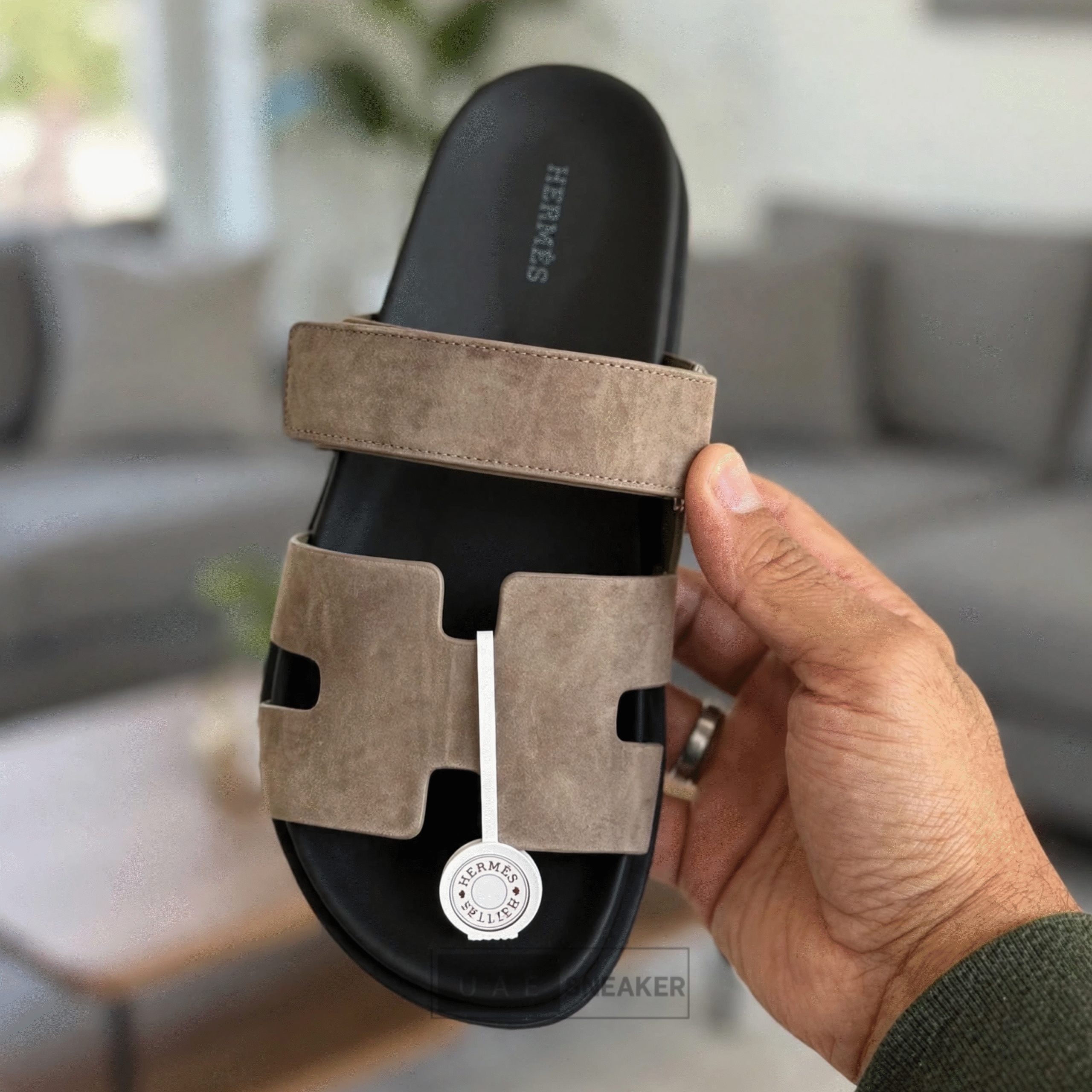 Hermes Chypre Sandals Black Biege