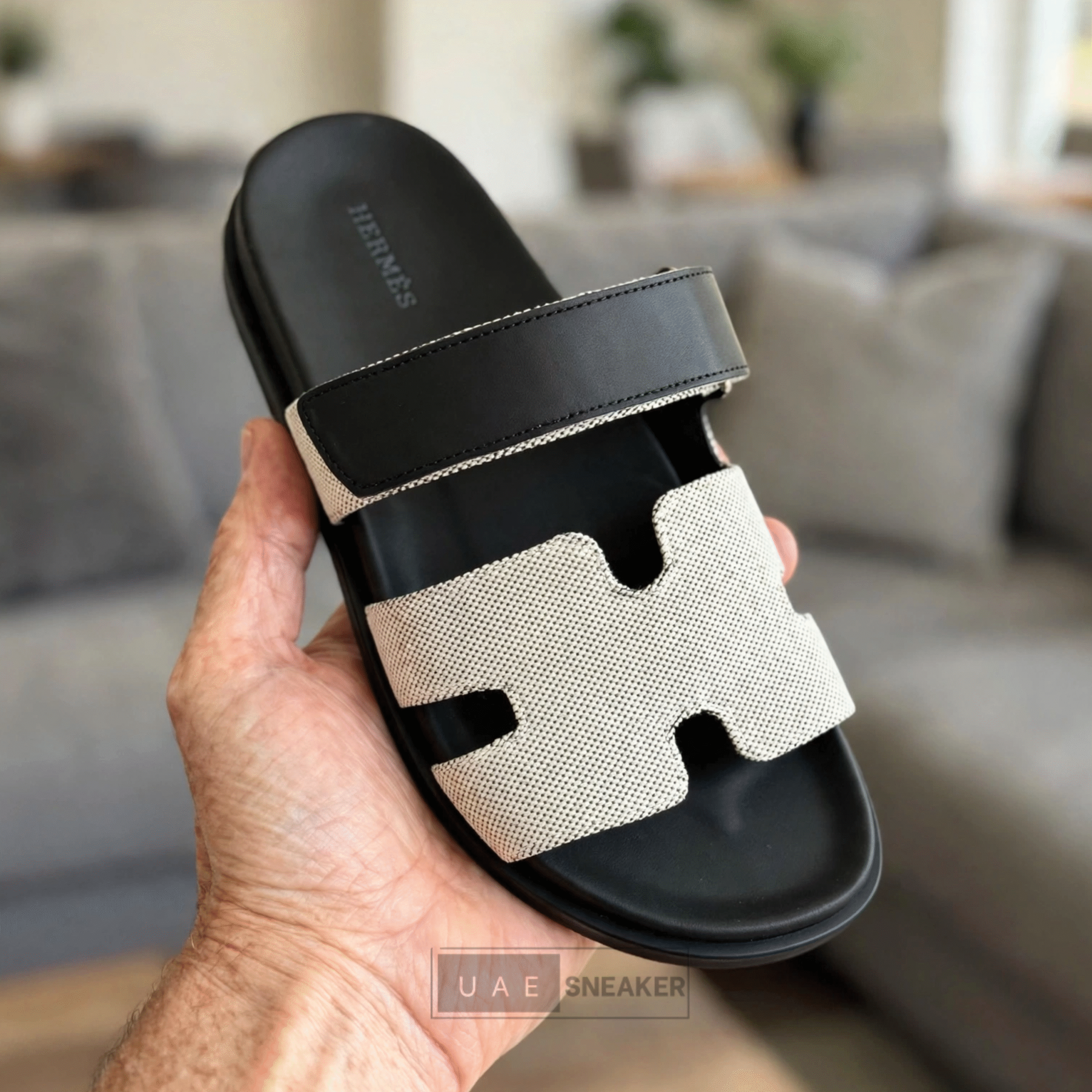 Hermes Chypre Sandals Black White