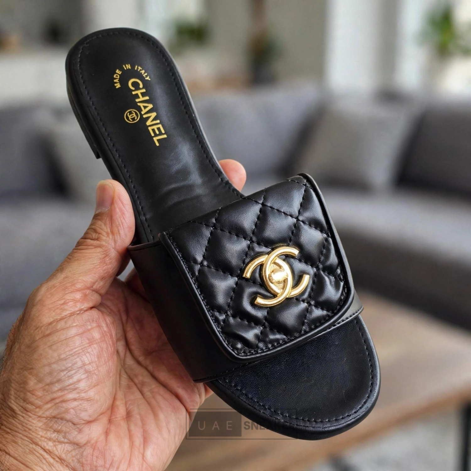 Chanel Lambskin Slides Black
