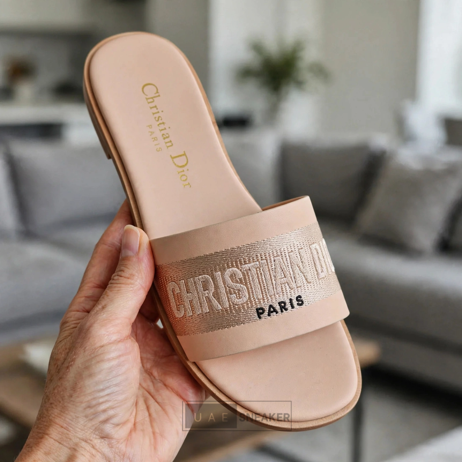 Christian Dior Dway Slides Cotton Beige