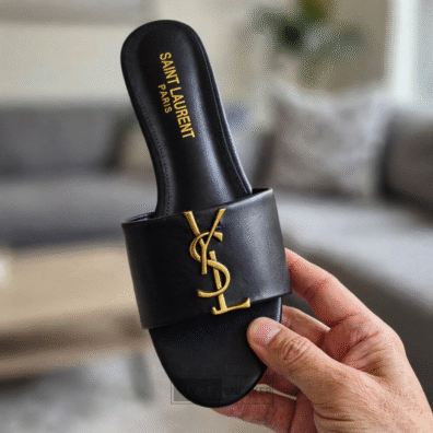 YSL Flat Black Leather