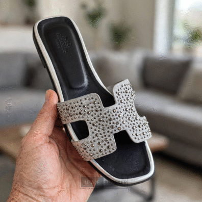 Hermès Oran Sandals Silver Crystal