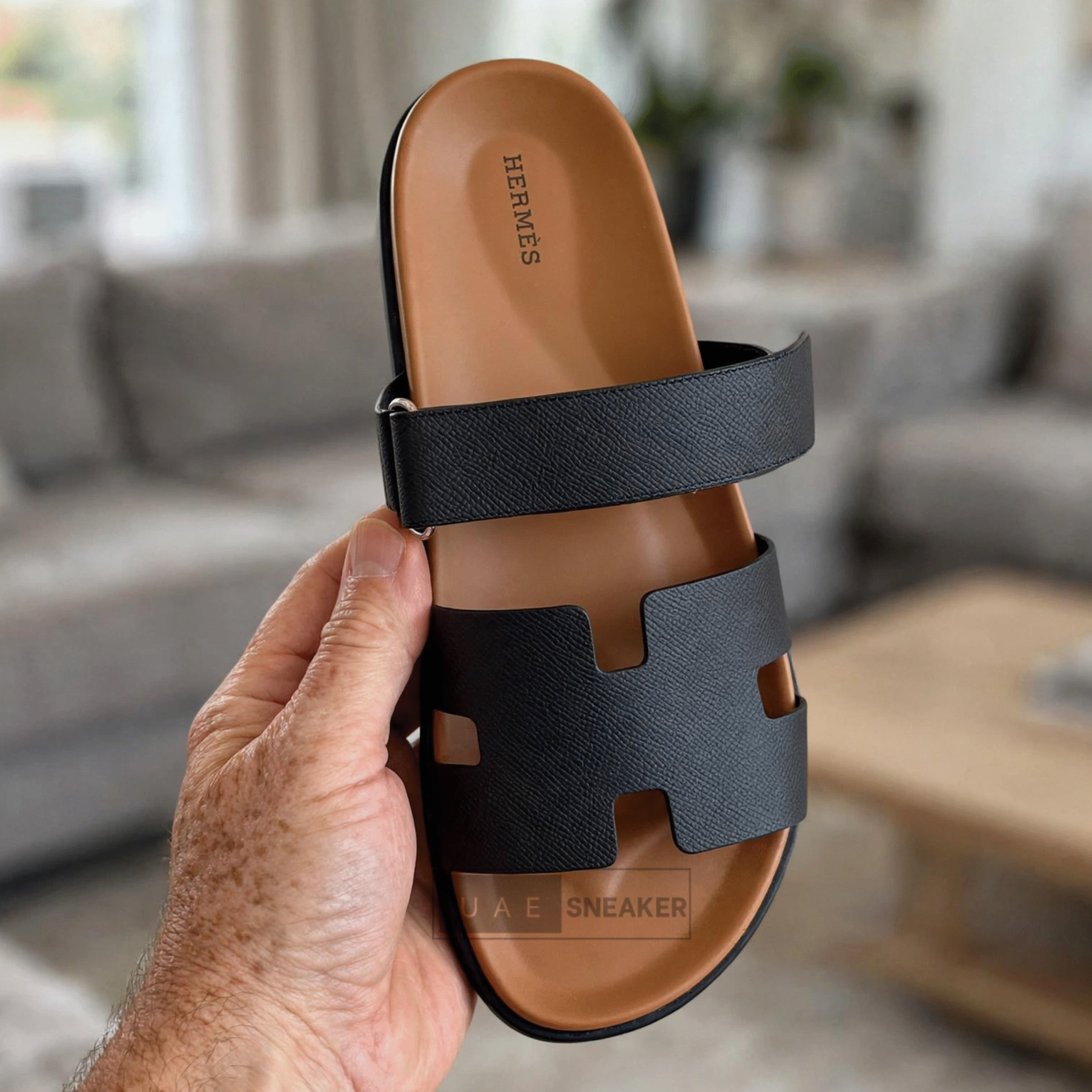 Hermes Chypre Sandals Black Grained