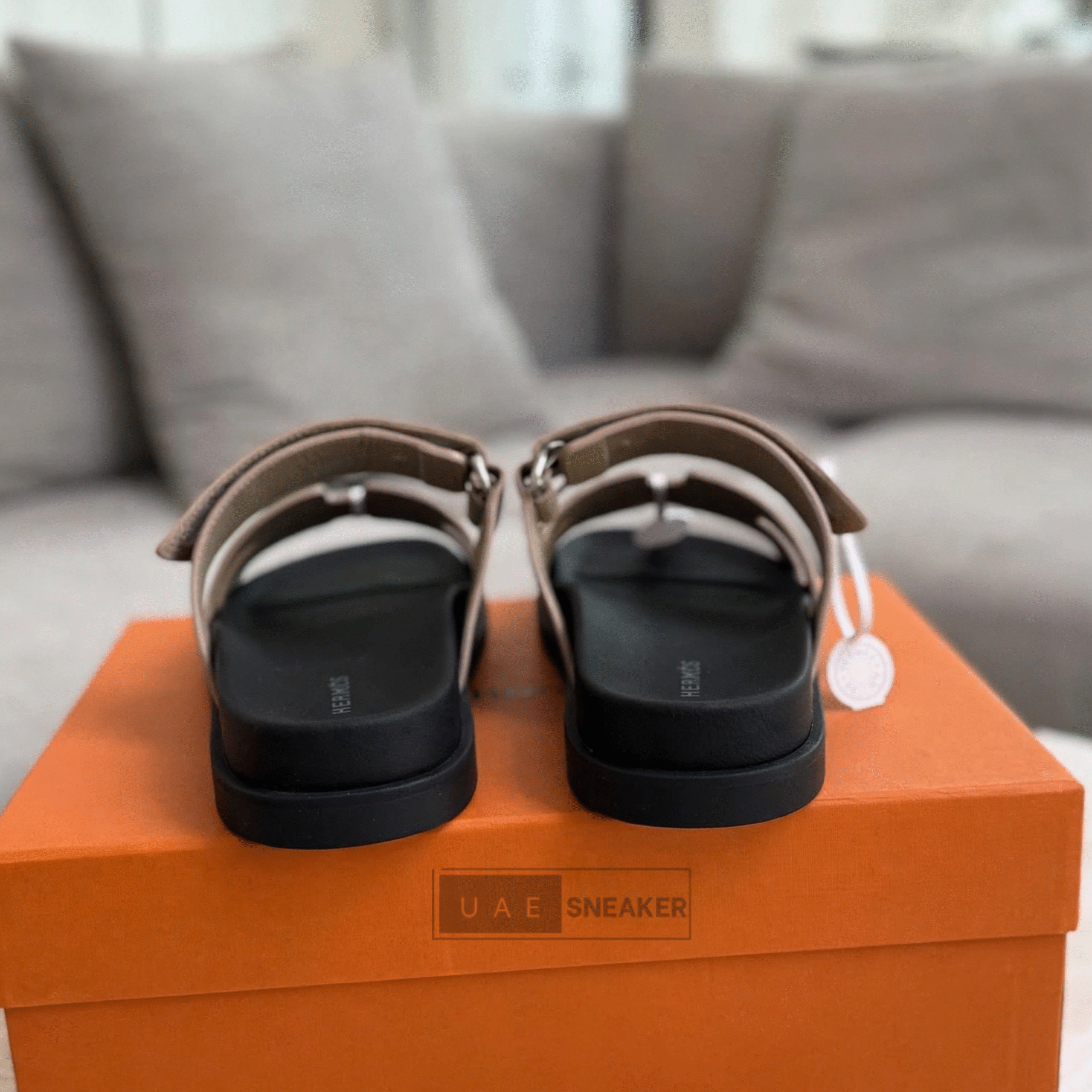 Hermes Chypre Sandals Beige Black - Image 2