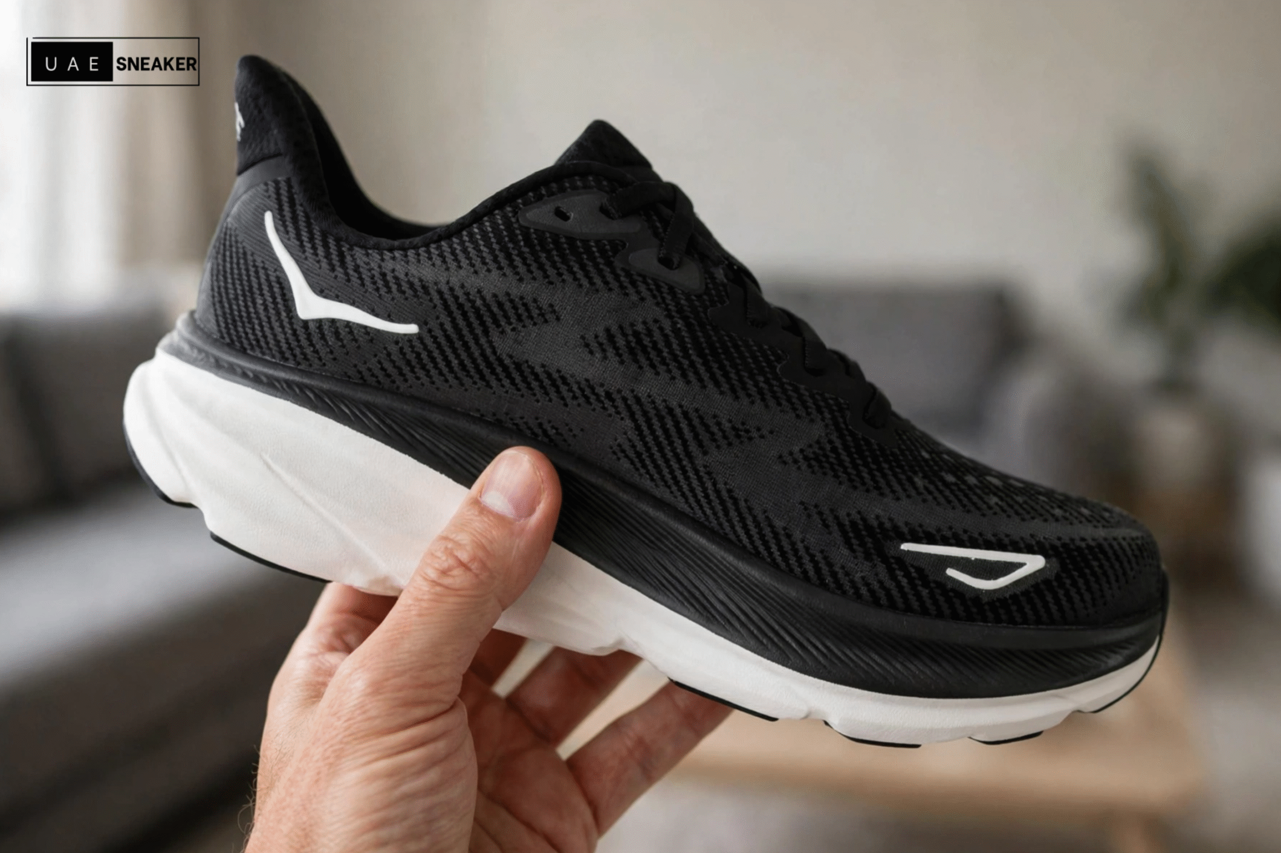 Hoka One One Clifton 9 Black White - Image 2