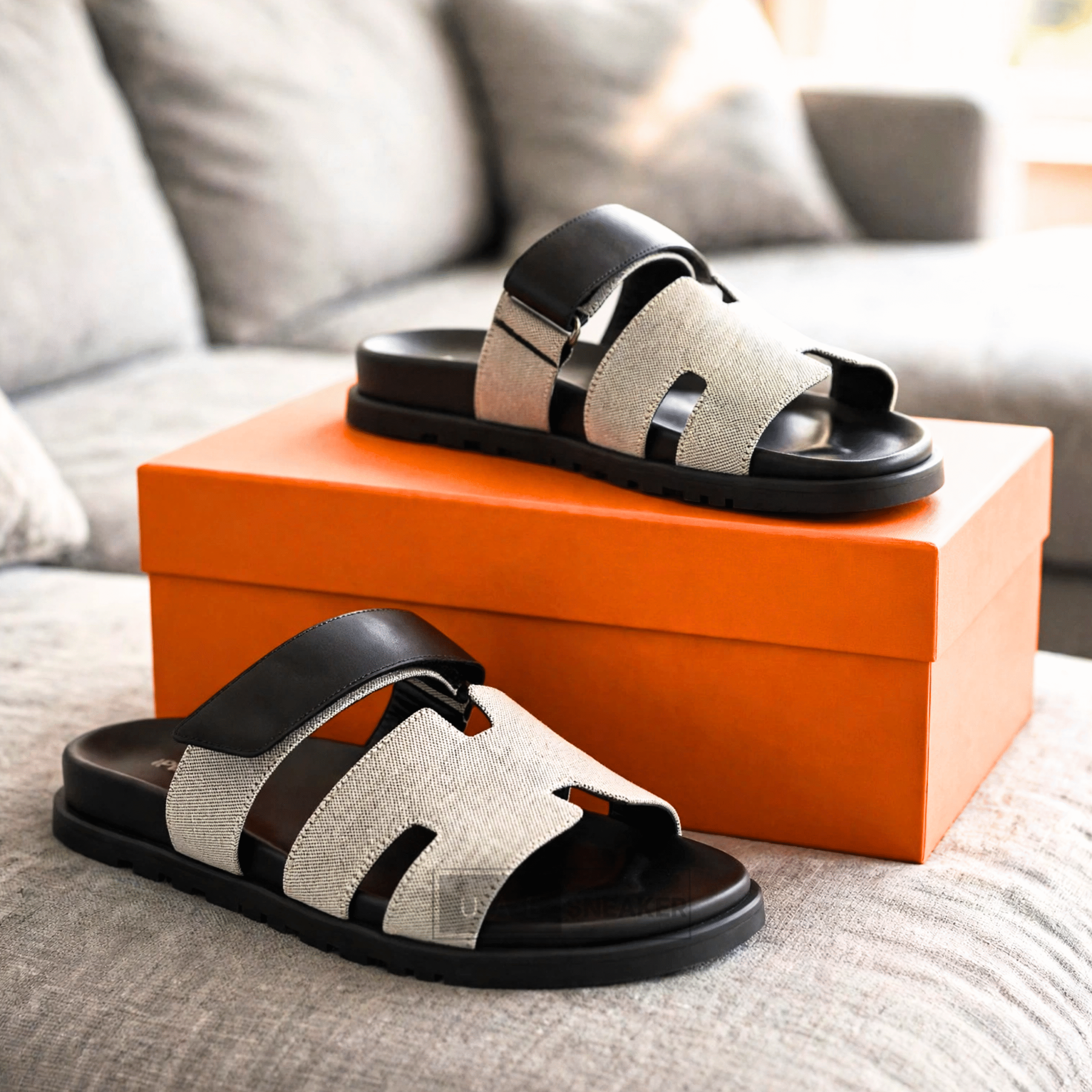 Hermes Chypre Sandals Black White - Image 3
