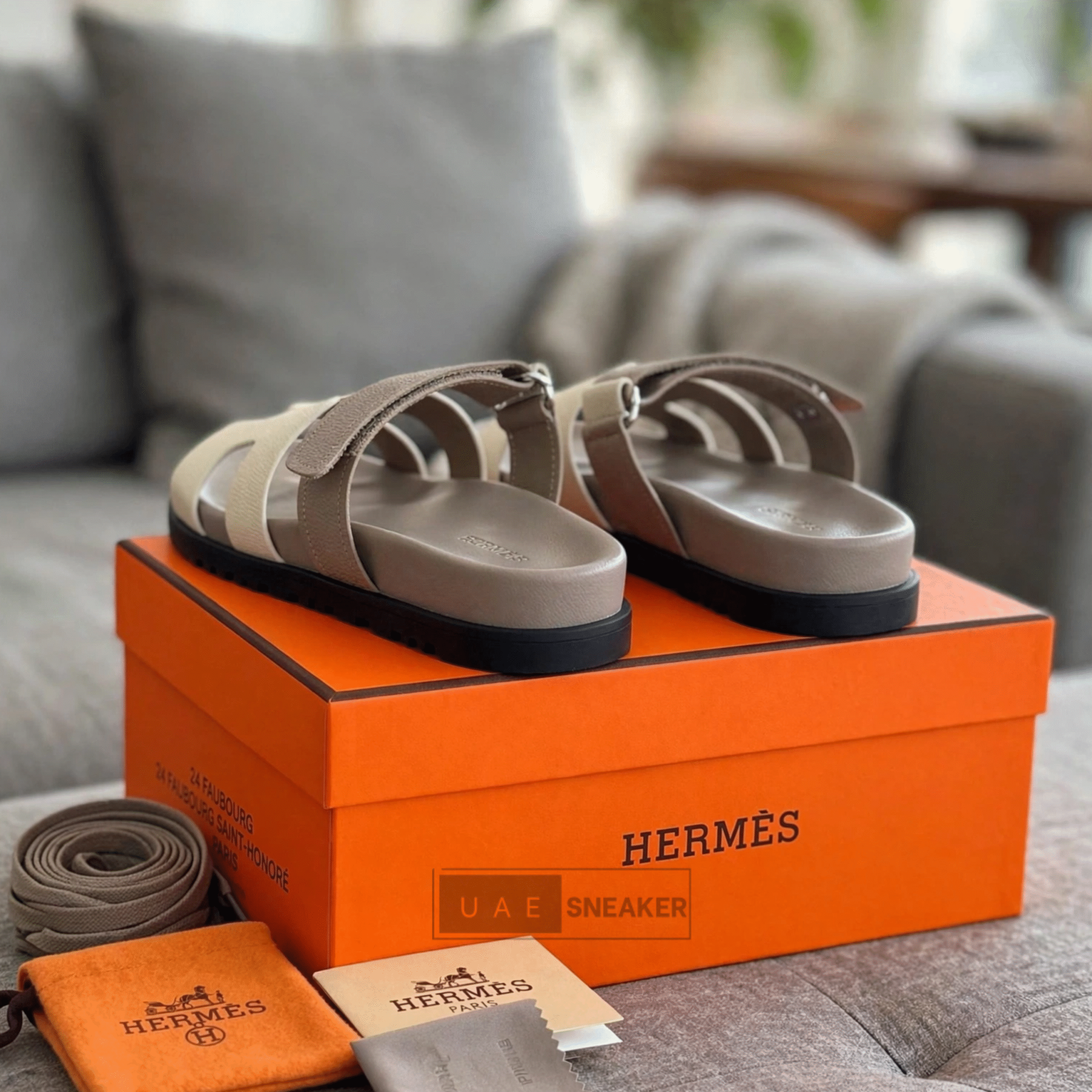Hermes Chypre Sandals Beige Brown - Image 2