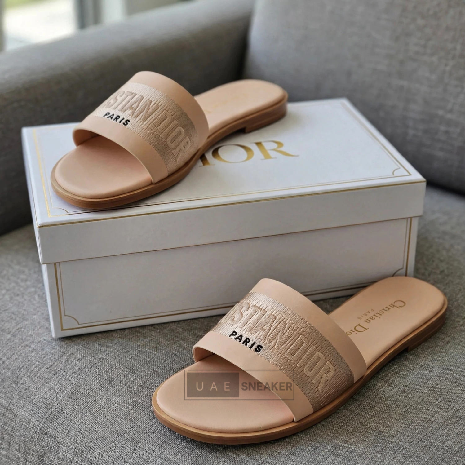 Christian Dior Dway Slides Cotton Beige - Image 4