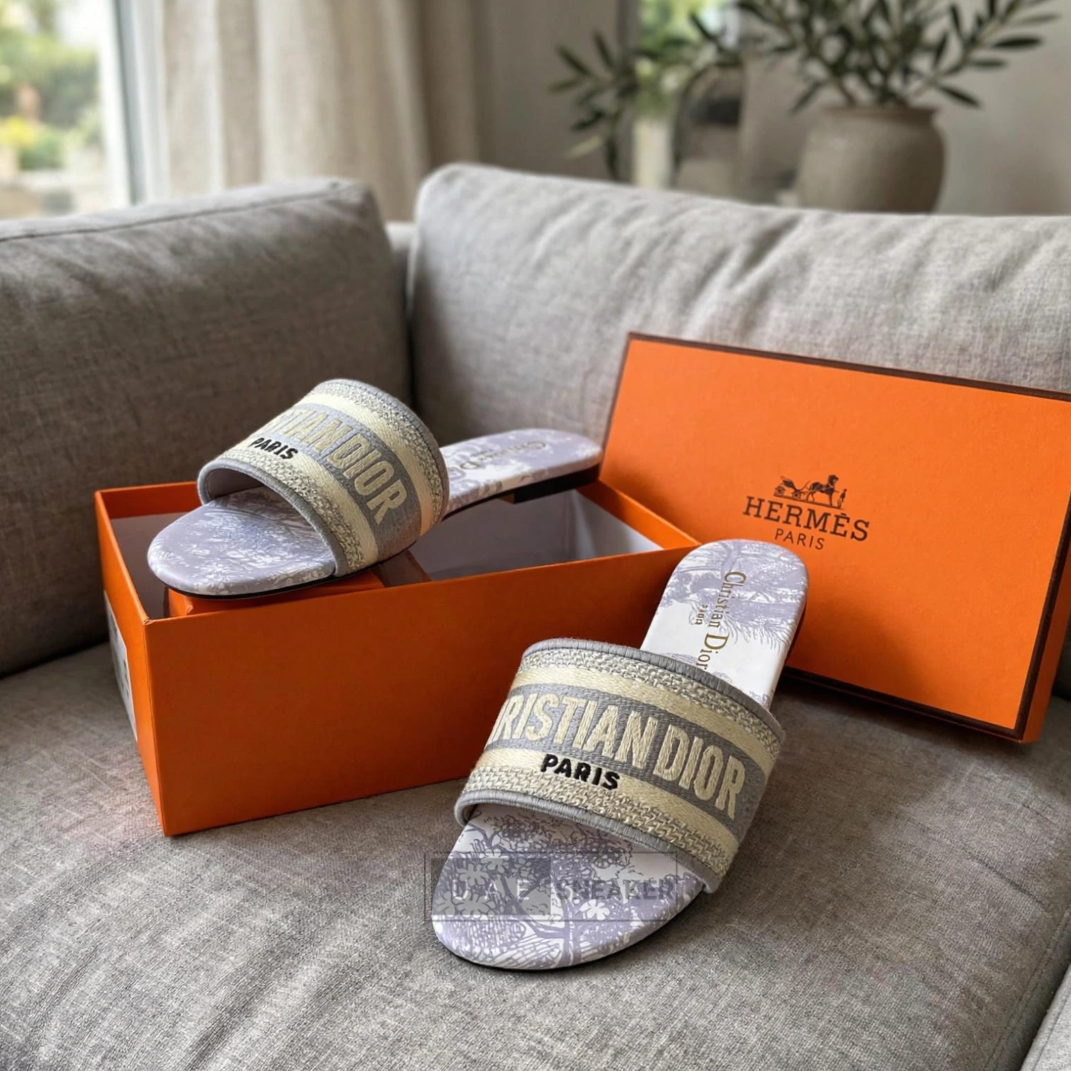Christian Dior Dway Slides Grey Toile - Image 3