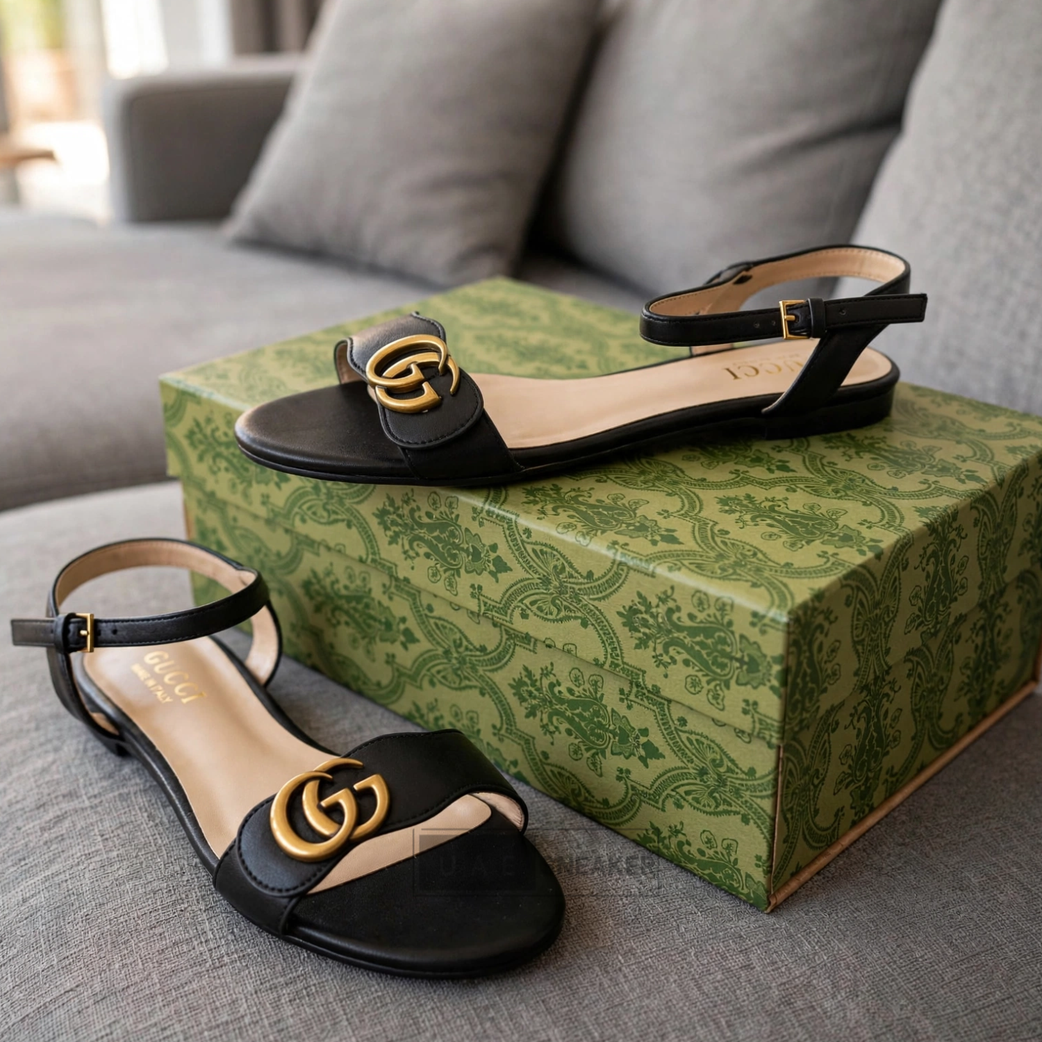 Gucci Marmont Flat Sandals Black - Image 3