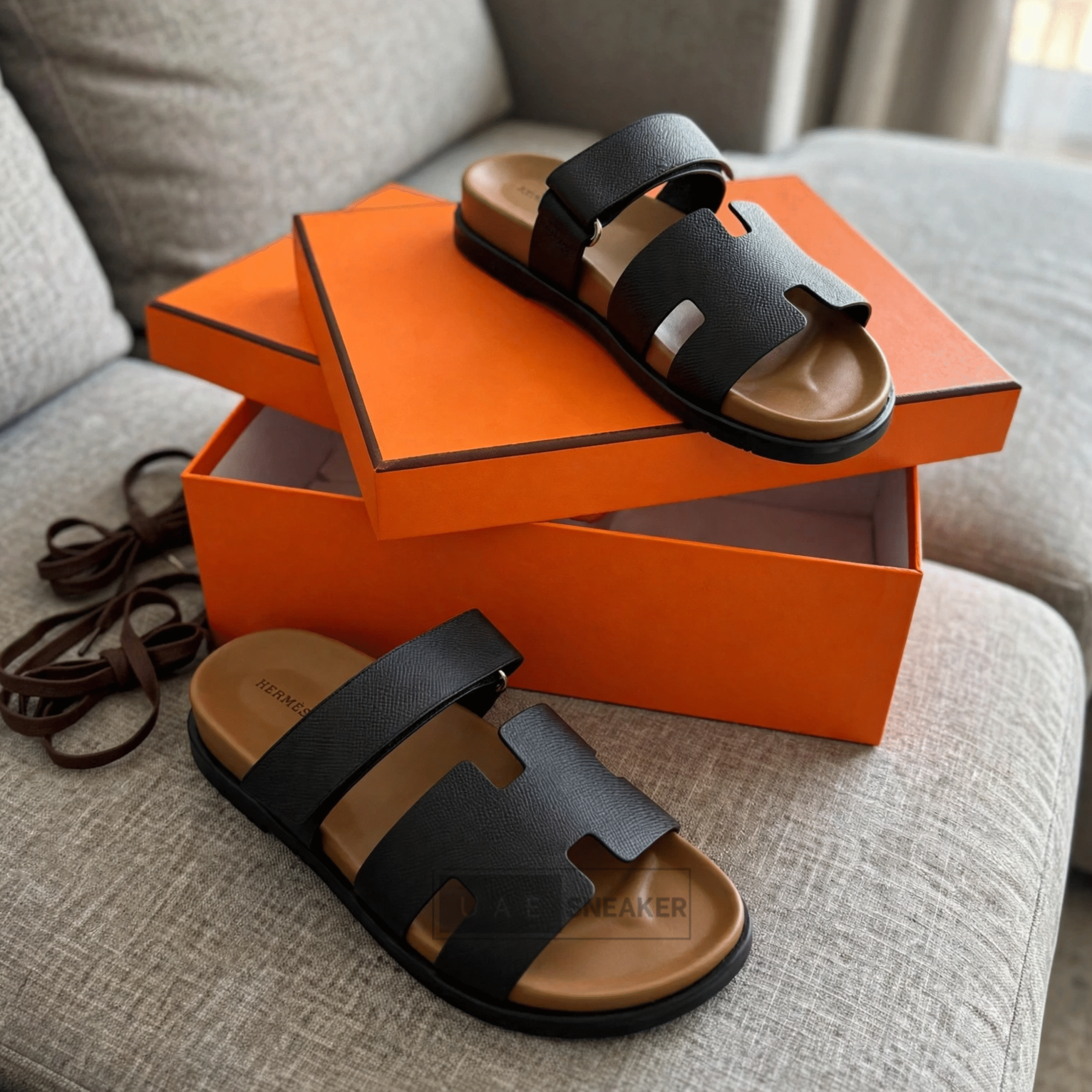 Hermes Chypre Sandals Black Grained - Image 3