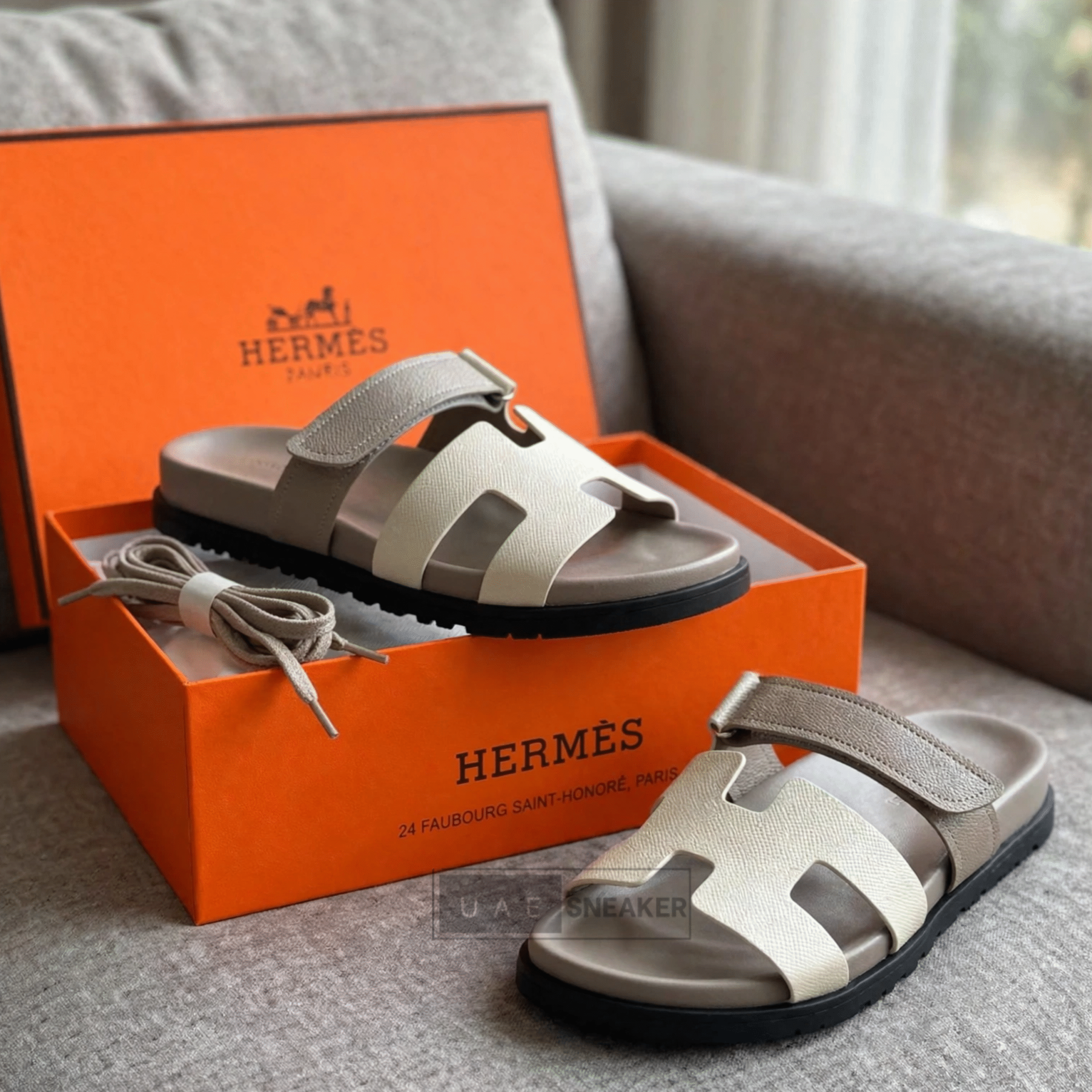 Hermes Chypre Sandals Beige Brown - Image 3