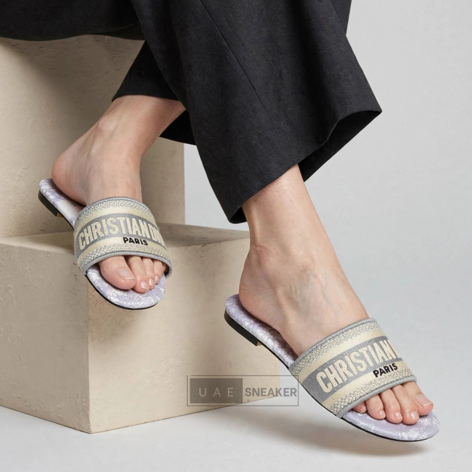 Christian Dior Dway Slides Grey Toile - Image 4