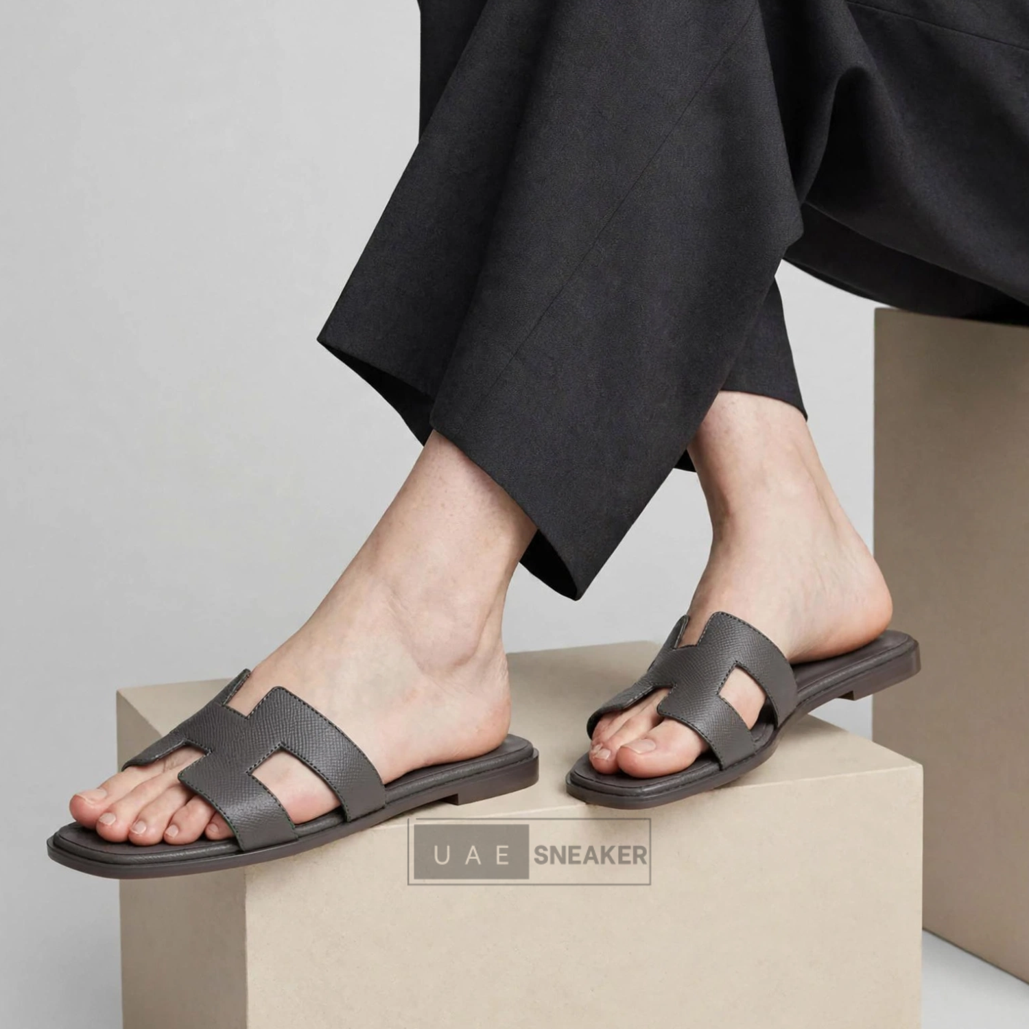 Hermès Oran Sandals Dark Grey - Image 4