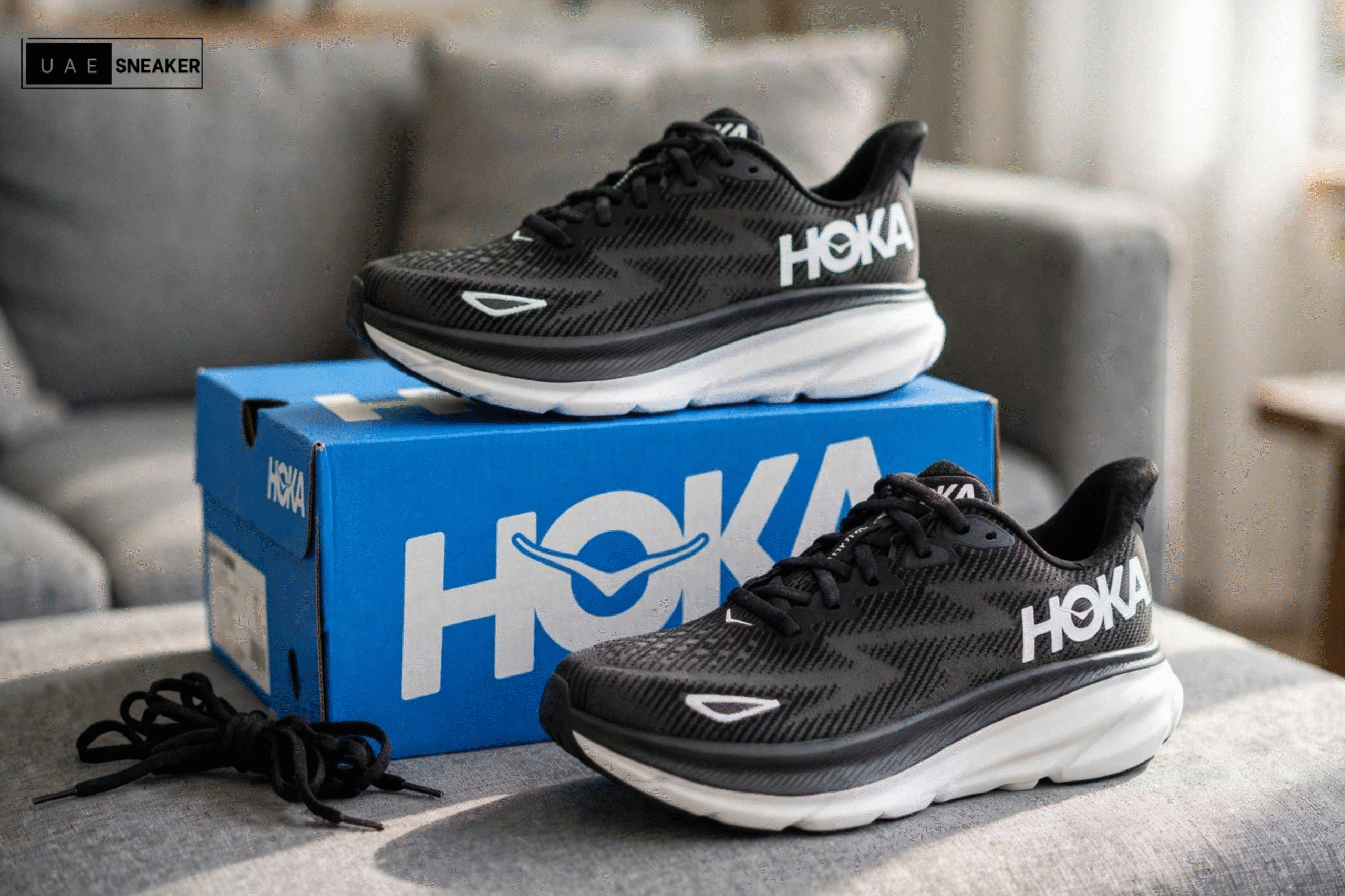 Hoka One One Clifton 9 Black White - Image 4